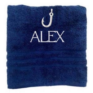 Asciugamano da pesca personalizzato: nome e amo ricamati, regalo da bagno in cotone