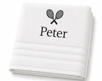 Serviette de tennis personnalisée : nom de la raquette et nom brodés, 100 % coton