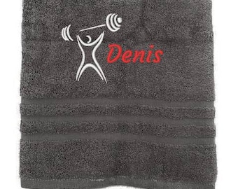 Serviette de sport personnalisée, serviettes brodées avec nom et haltères, serviettes personnalisées d'entraînement, cadeau pour lui, cadeau de Noël de serviette pour le sport