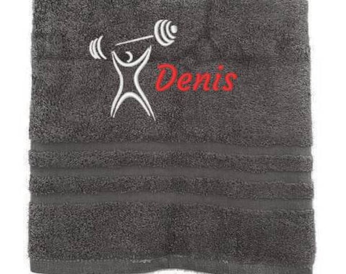 Personalised Gym Towel, Embroidered Towels with Name and Dumbbells, Workout Custom Towels, Gift for Him, Towel Christmas Gift for Sport