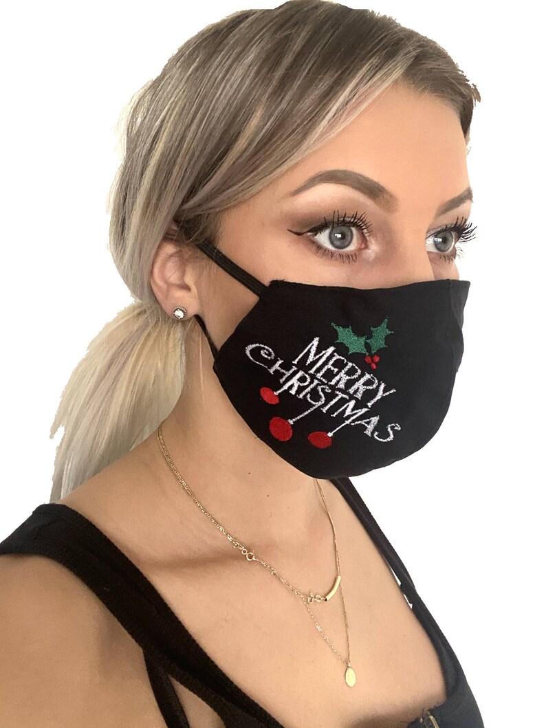 Merry Christmas Face Mask Christmas Mask Triple Layer Face Etsy