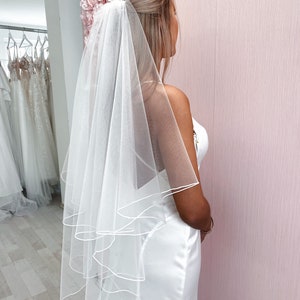 Pencil Edge Bridal Veil, Hip Lenght Two Tier Wedding Veil with Corded Edge