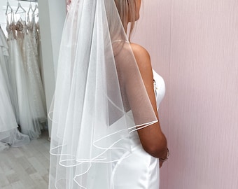 Two Tier Hip Length Bridal Veil: Pencil Edge Tulle Wedding Veil
