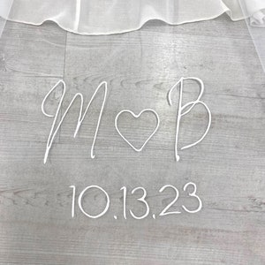 Personalised Veil with Embroidery, Custom veil with Initials and Heart, Words, Letters, Names, Initials, Cathedral bridal veil, Bridal Veil image 2