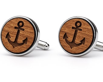 Anchor Cufflinks Wooden Cufflinks Gift for Man Cufflinks, Natural Cufflinks Engraved, Boat Fun, Sailing, Capitan Gift