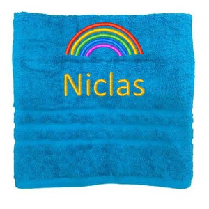 Personalised Kids Towel, Embroidered Towels with Name and Rainbow, Custom Towels, Kids Towel, Towel Gift for Kids