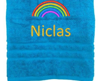 Personalised Kids Towel, Embroidered Towels with Name and Rainbow, Custom Towels, Kids Towel, Towel Gift for Kids