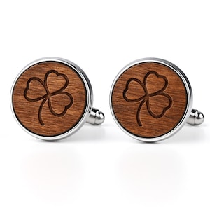 St. Patrick&#39;s Day Cufflinks, Irish Shamrock Cufflinks, Gift for Men, Wooden Cufflinks, Groom, Natural Cufflinks Engraved, Gift for  Luck