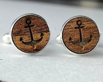 Anchor Cufflinks Wooden Cufflinks Gift for Man Cufflinks, Natural Cufflinks Engraved, Boat Fun, Sailing, Capitan Gift