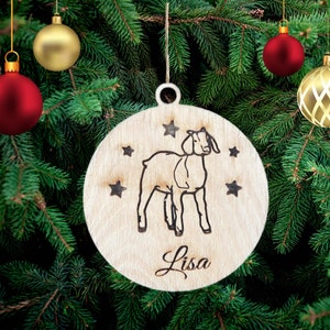 Personalisierte Weihnachtsdekoration aus Holz, Ziegen-Weihnachtsbaum-moderne Dekoration, hängende hölzerne Weihnachtsdekoration, benutzerdefinierter Ziegenname