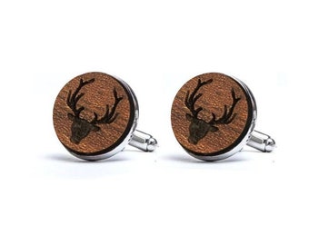 Deer Cufflinks Wooden Cufflinks Gift Deer Lover Cufflinks, Natural Cufflinks Engraved, Deer Haunting Stylish Cufflinks