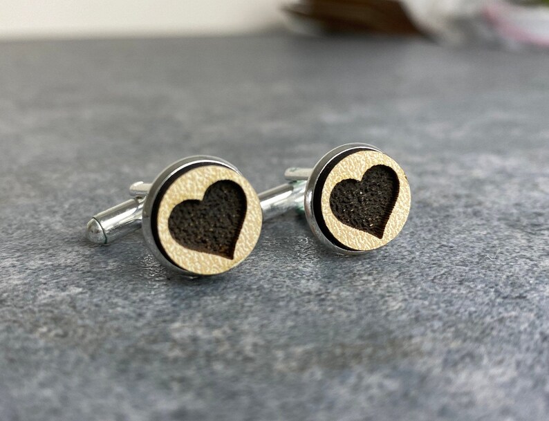 Wooden Hearts Cufflinks, Wedding Cufflinks with Heart, Love, Groom, Engraved, Gift for Groom 22 image 1