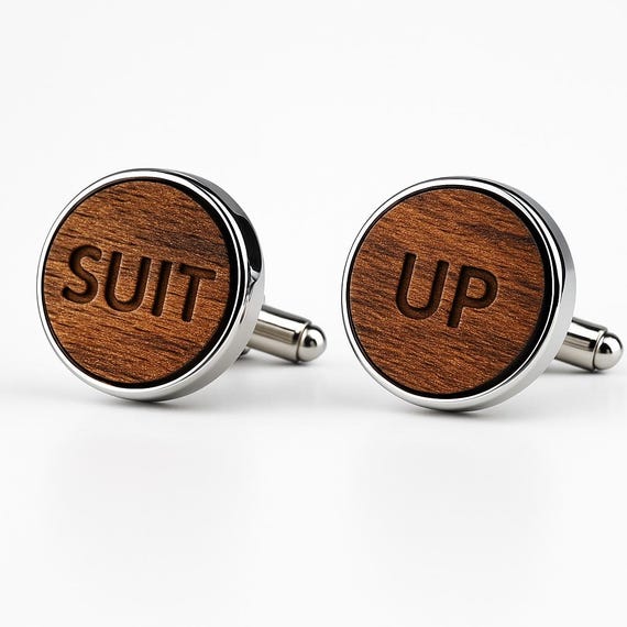 Set Boutons Manchette + Pince Cravate Bois Gravé Personnalisable - Cadeau Homme élégant