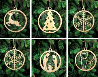Set of 6 Christmas Wooden Decoration, Christmas Tree Decoration,Hanging Wooden Christmas Decoration, Wooden Modern Decoration Wood, Tree