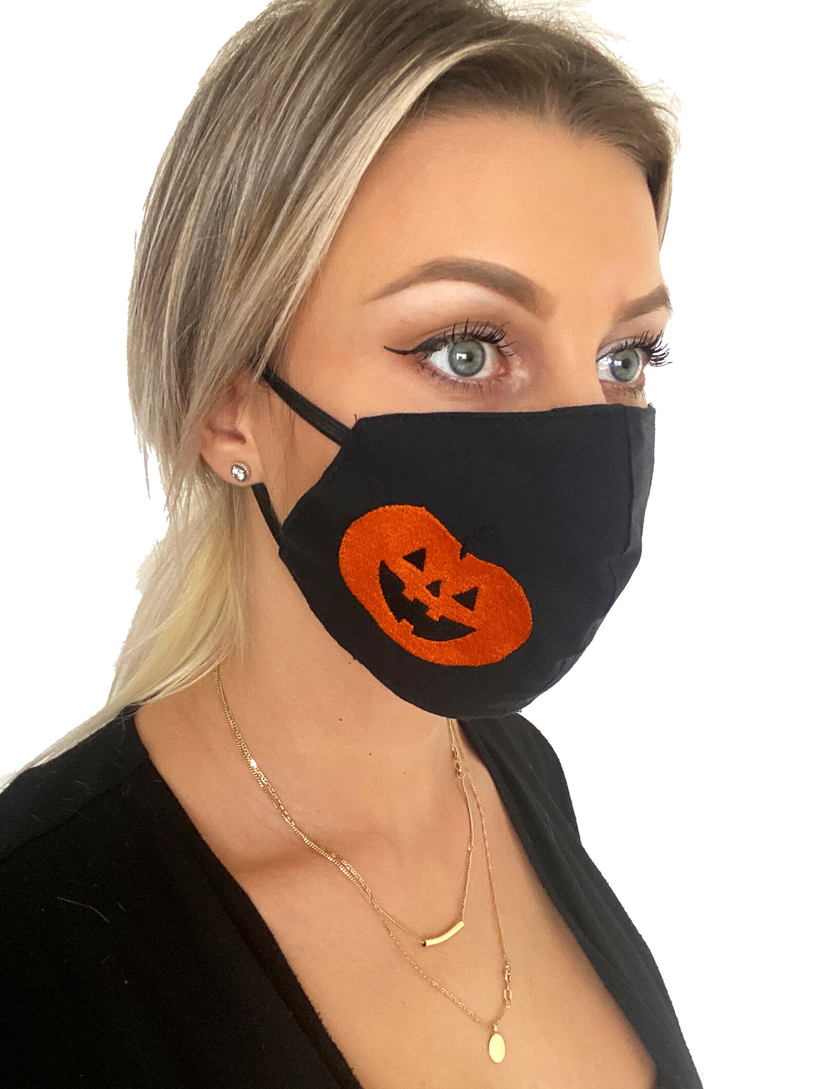 Halloween Pumpkin Halloween Face Mask Spooky Face Mask Black Etsy