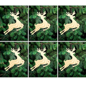 Set of 6 Christmas Wooden Decoration, Christmas Deer, Hanging Wooden Christmas Decoration, Wooden Modern Decoration Wood, Traditional Decor