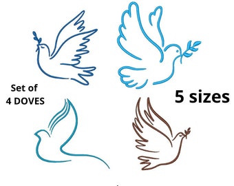 Conjunto de diseño de bordado de 4 palomas, 5 tamaños, bordado de paloma, bordado de pájaros, diseño de bordado de máquina, diseño de paloma, descarga instantánea, amor
