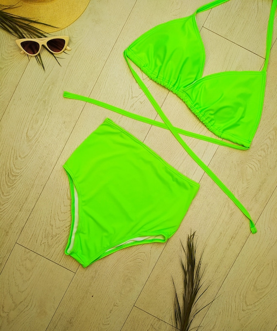 Bikini, Neon Green, Swimsuit, Two Pieces Swim Suit, High Wasted, Vintage  Style, Bathing Suit, Beach, Woman, Swim Wear -  Canada