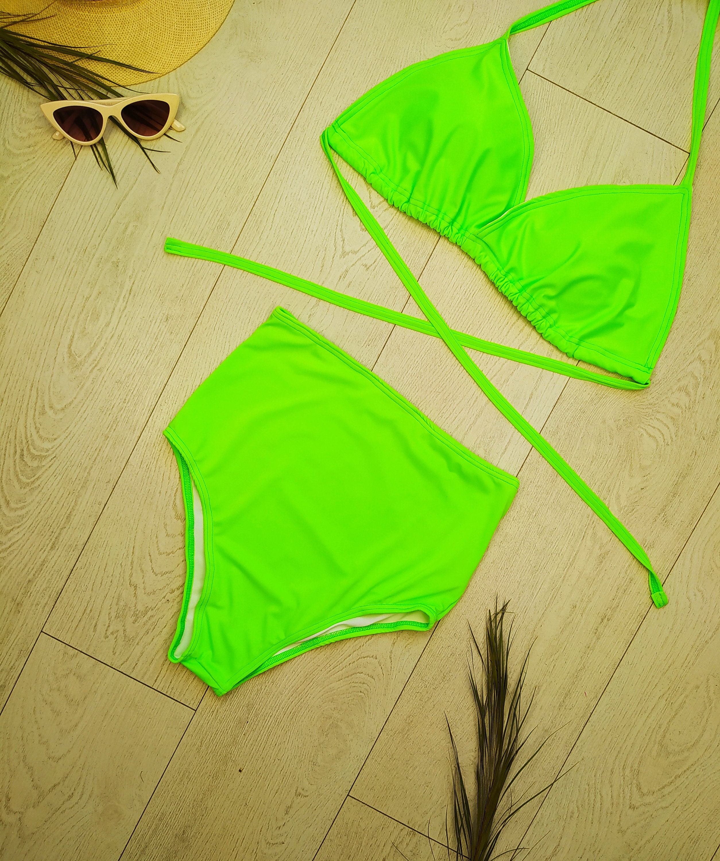 Bikini Neon Green Swimsuit Two Pieces Swim Suit High - Etsy