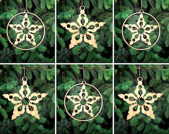 Set of 6 Wooden Snowflakes Decoration, Christmas Ornament Decoration, Hanging Wooden Christmas Tree Decoration,Set of Decorations, Laser Cut