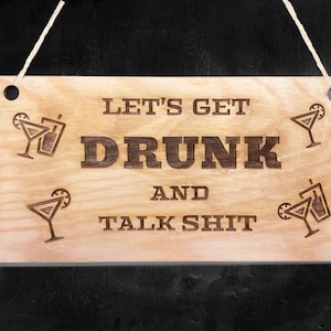 Let&#39;s Get Drunk Sign Hanging Wooden Plaque Wall Art Funny Wooden Sign Plaque Natural Home Decoration Party Bar Alcohol Plaque
