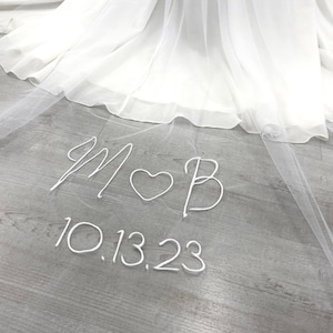 Velo personalizado con bordado, velo personalizado con iniciales y corazón, palabras, letras, nombres, iniciales, velo de novia catedral, velo de novia