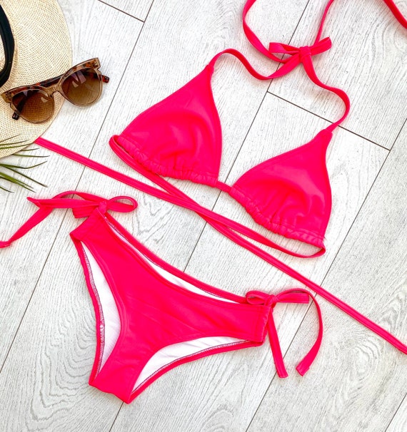 Neon Bikini Set, Swimsuit,classic Swim Suit, Bathing Suit, Beach, Woman,  Swim Wear, Neon Coral 