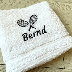Personalised Tennis Towel, Custom Embroidered Towel with Name and Tennis Rackets
