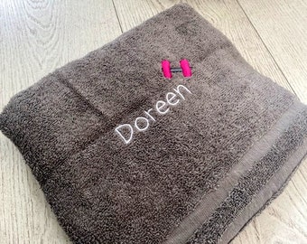 Personalised Gym Towel, Embroidered Towels with Name and Dumbbells, Workout Custom Towels, Gift for Her, Towel Christmas Gift for Sport