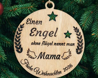 Gepersonaliseerde houten kerstornament: moderne engelenboomdecoratie