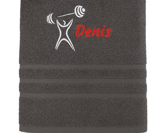 Personalized Gym Towel: Embroidered Name & Dumbbell Design