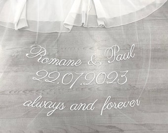 Personalised Veil with Embroidery, Custom veil with Phrases, Words, Letters, Names, Initials, Cathedral bridal veil, Bridal Tulle Veil