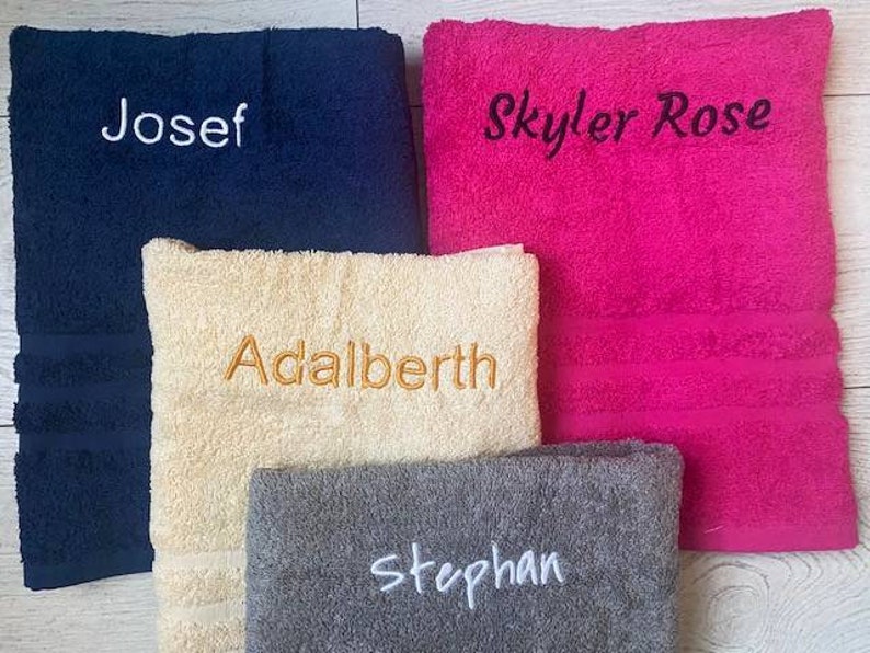 Personalised Embroidered Towels with Name or Text, Hand Towel, Bath Towel, Custom Towels, Embroidered Towel, Towel Christmas Gift 100% image 2