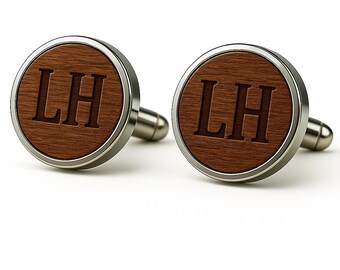Wooden Cufflinks: Engraved Initial, Personalized Groom Gift