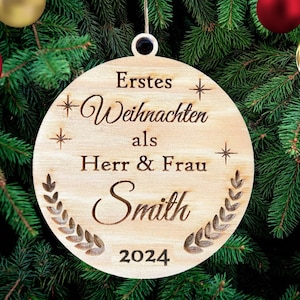 Personalized Erstes weihnachten als Herr & Fray Wooden Decoration Custom Christmas Decoration Family Name First Christmas Hanging Decoration