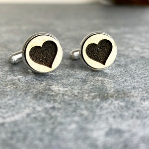 Wooden Hearts Cufflinks, Wedding Cufflinks with Heart, Love, Groom, Engraved, Gift for Groom 22 image 2