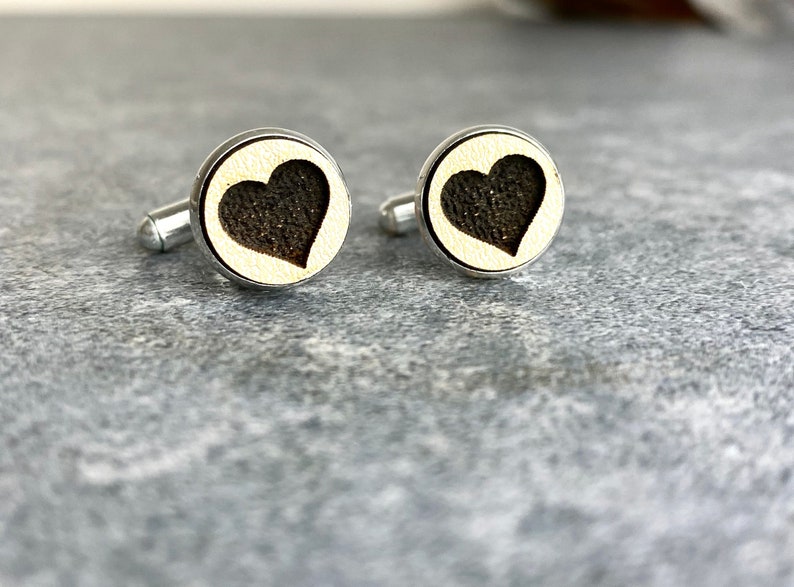 Wooden Hearts Cufflinks, Wedding Cufflinks with Heart, Love, Groom, Engraved, Gift for Groom 22 image 2