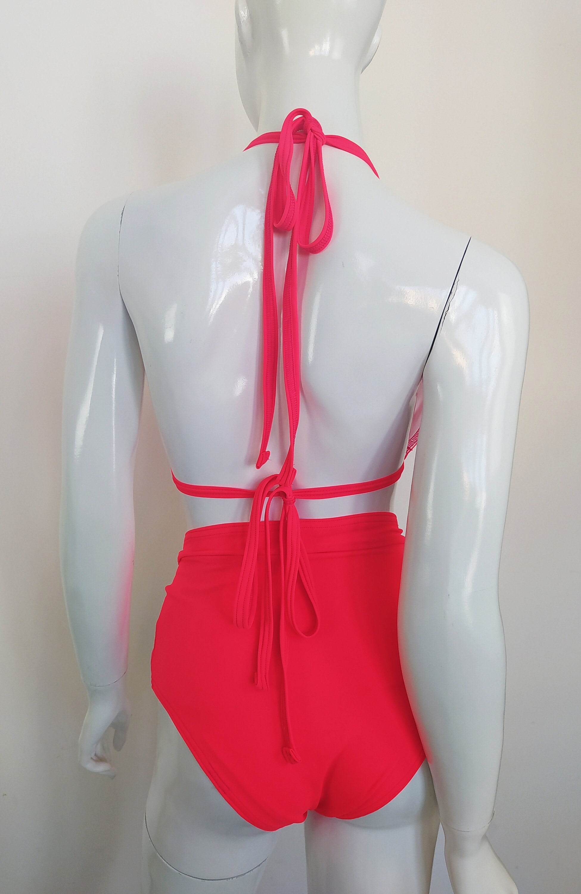 Bikini Neon Pink Swimsuit Two Pieces Swim Suit High Etsy