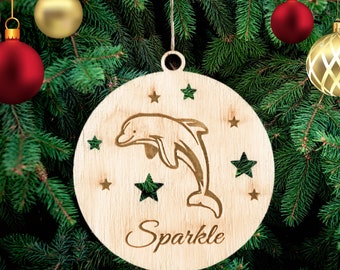 Personalized Christmas Wooden Decoration, Dolphin Christmas Tree Modern Decoration, Hanging Wooden Christmas Decoration, Custom Cat Name