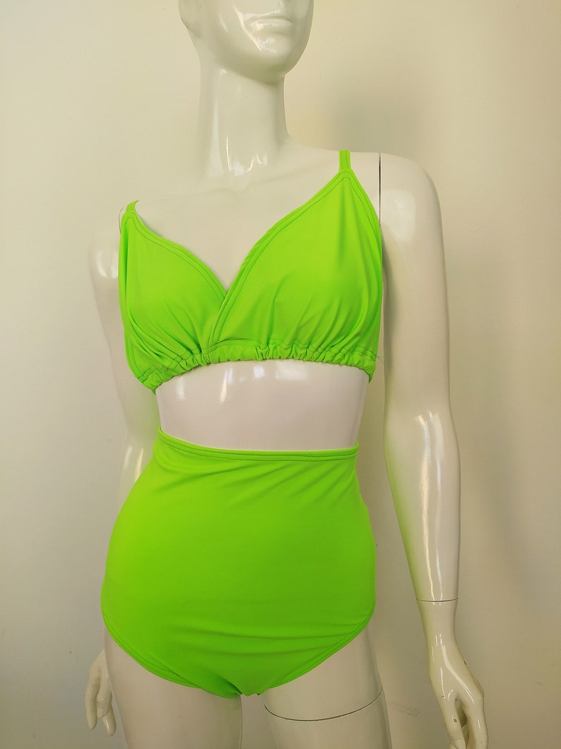 Bikini Neon Green Swimsuit Two Pieces Swim Suit High Etsy