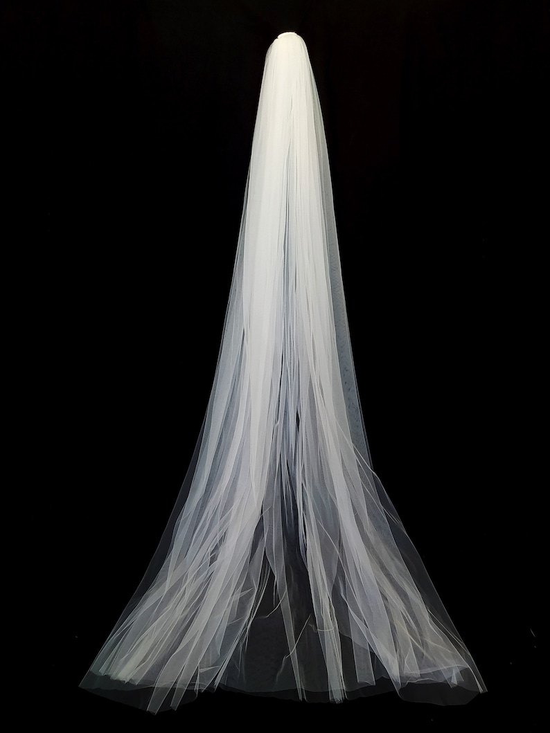 Cathedral Long Veil, Tulle Wedding Veil, Soft Bridal Wedding Veil, White, Ivory Bridal Veil, Simple, Two Layers image 5