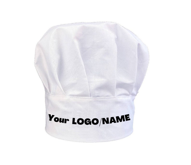May include: White chef hat with black text that says "Your LOGO/NAME"