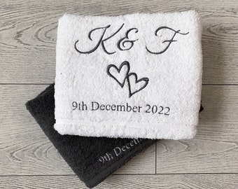 Set of Personalised Wedding Towel, Embroidered Towels with Bride and Groom Names, Custom Wedding Gift, Embroidered Towel, Gift for Couple