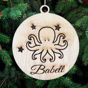 Octopus Personalized Christmas Wooden Decoration, octopus Tree Decoration Hanging Wooden Christmas Decoration Custom Name octopus