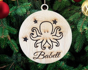 Octopus Personalized Christmas Wooden Decoration, octopus Tree Decoration Hanging Wooden Christmas Decoration Custom Name octopus