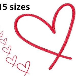 May include: A red heart shape drawn with a thick line. The text "15 sizes" is above the heart.