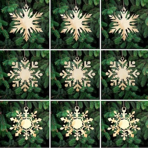 Set of 9 Snowflakes Decoration,  Christmas Tree Decoration, Hanging Wooden Christmas Decoration, Wooden Modern Decoration Wood, Tree
