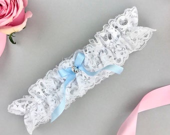 Jarretière de mariée, dentelle White and Blue Garter, Lace Garter, Garter, Wedding Garter, Bride, Wedding Garter