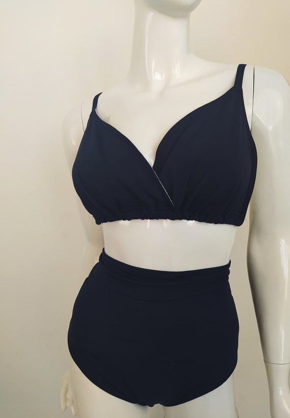 Swimsuit in black with dark blue embroidery and tulle