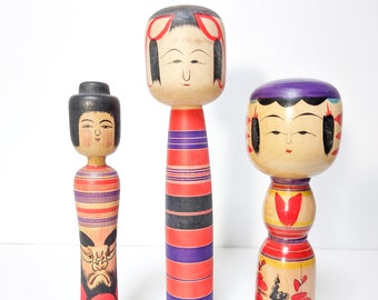 Traditional Kokeshi Small Dolls Set Tsugaru Daruma/ Yajiro style Katsushi Ogura